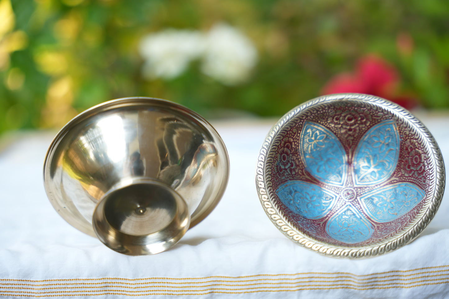 Brass flower design Bowl in Velvet pouch