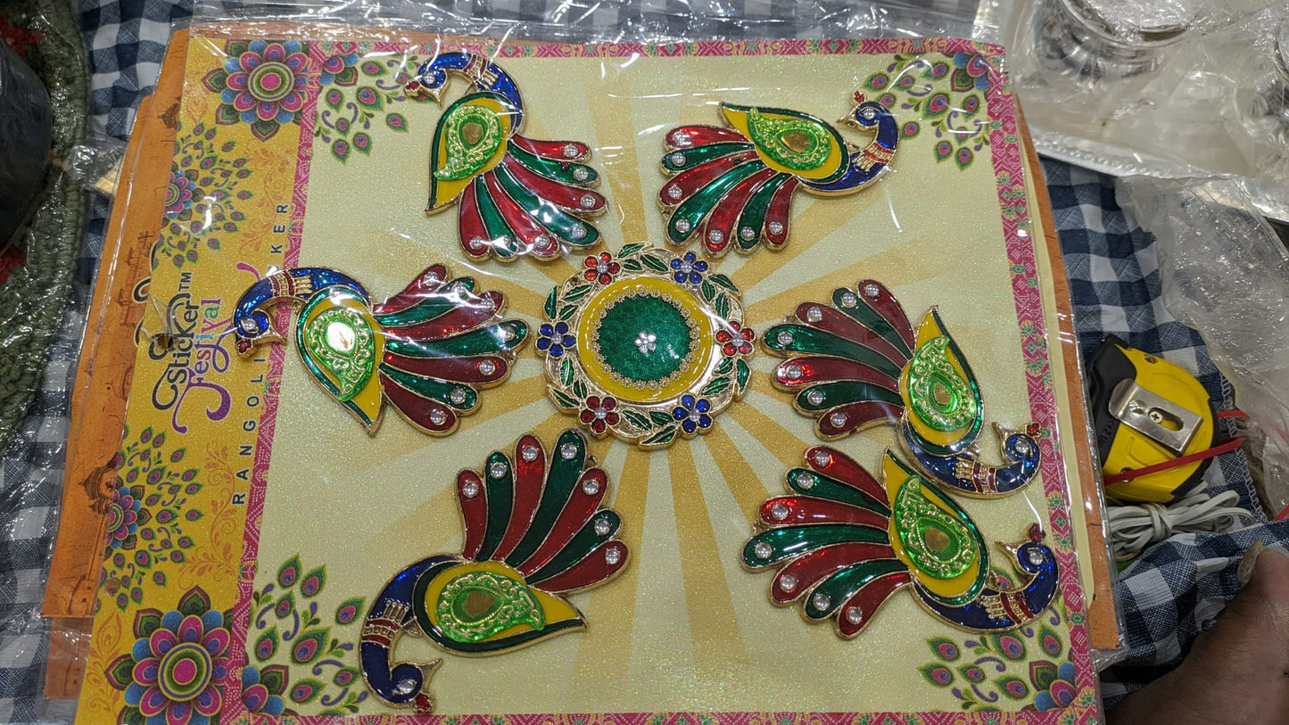 Rangoli peacock design standing