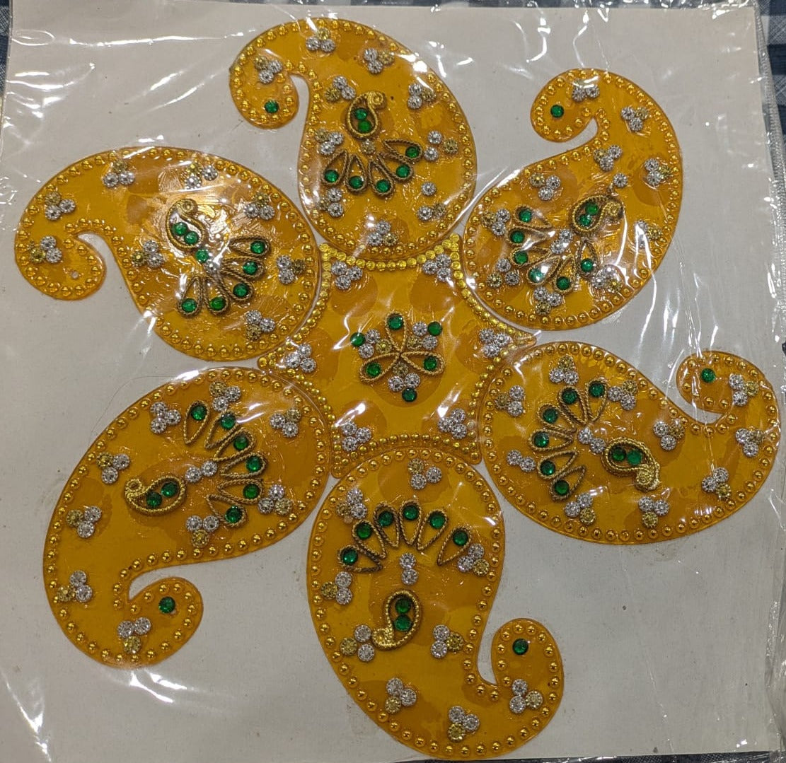 Rangoli acrylic design yellow mango shape