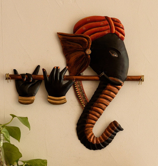 Wrought Iron Bansuri Ganesha Wall Hanging