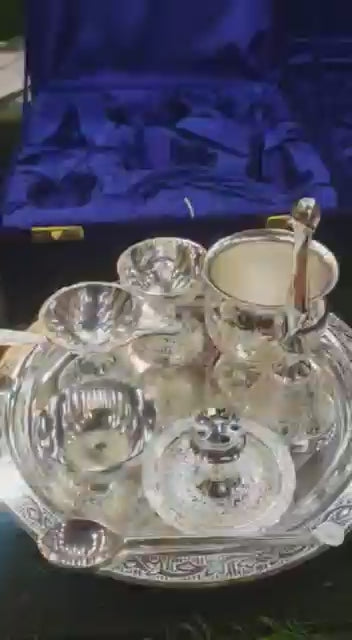 German silver Pooja set with velvet box